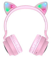 Наушники Hoco W27 Cat Ear Bluetooth с кошачьими ушками и LED подсветкой Розовый «Ф-С»