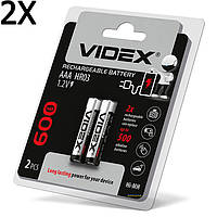 2 Штуки Аккумулятор VIDEX AAA (HR03) 600 mAh Ni-MH 1.2V Original аккумуляторная батарейка батарея Польша!