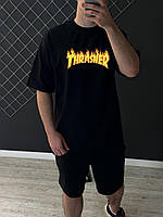 Мужская футболка Thrasher трикотажная свободного кроя тенниска широкая черная