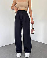 ВАУ! Женские брюки палаццо штаны на высокой посадке ткань костюмка, черный цвет 42/44 и 46/48