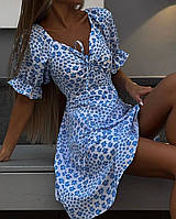 RAY Летнее женское платье с коротким рукавом белое в голубой цветок 42-44, 46-48
