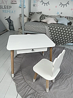 Детский столик со стульчиком Мишка и ящиком для карандашей и раскрасок (Белый) «Ф-С»