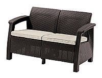 Диван пластиковый садовый Keter Corfu II Love seat, коричневый