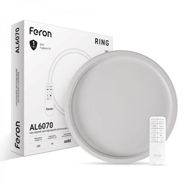 Світлодіодний стельовий світильник з пультом керування LED Люстра Feron AL6070 RING 70W Білий, фото 1