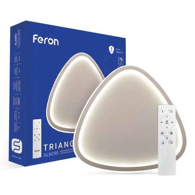 Світлодіодний стельовий світильник з пультом керування LED Люстра Feron AL6090 TRIANGLE 60W, фото 1