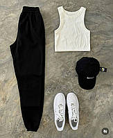 ШОК! Женский костюм Майка топ и штаны джоггеры двухнитка черный шоколад универсальный размер 42/46