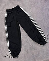 ШОК! Женские свободные штаны карго с лампасами на резинке плащевка черный графит универсальный размер 42/46