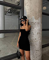 ШОК! Женское короткое черное платье мини в обтяжку на брительках креп дайвинг