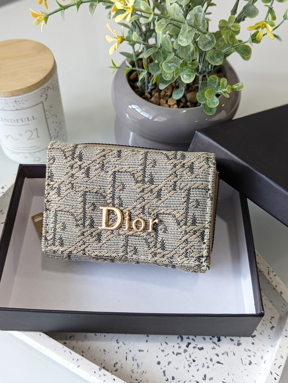 Гаманець Dior жіночий Гаманець Діор-мрні конверт бежевий текстильний, фото 1
