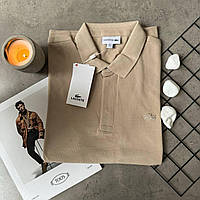 Мужская футболка поло Lacoste стильная повседневная поло бежевая брендовая футболка Лакосте