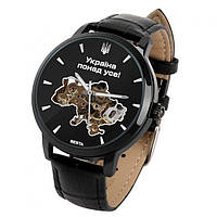 Классические Часы механические мужские на кожаном ремешке Качественные часы с минеральным стеклом Часы + 1 год гарантии + запасной каучуковый ремешок