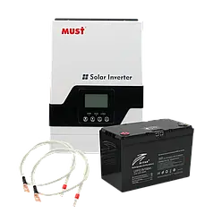 Комплект акумулятор + інвертор, кабелі у подарунок MUST PV18-1012VPM 100Ah