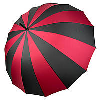 Женский зонт-трость на 16 спиц с контрастными секторами полуавтомат от фирмы Toprain бордовый 0616-4