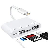Картридер 4 в 1 для iPhone OTG переходник-адаптер для iPad / Lightning / TF / SD / USB