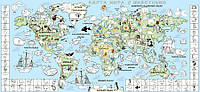 Обои-раскраски Детская карта мира цветная 60*130 см C-130002 b