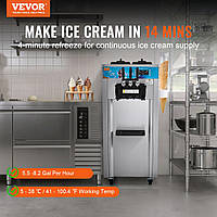 Торговый автомат мягкого мороженого VEVOR, производительность 21-31 л/ч, отдельно стоящий автомат мягкого