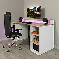 Игровой компьютерный стол для геймера с подсветкой Маршал 120Х60Х71 см (Белый)