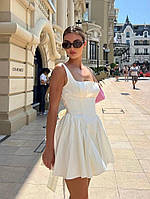 Стильна нарядна молодіжна молочного кольору сукня, модна коротка сукня з відкритою стиною люкс якості