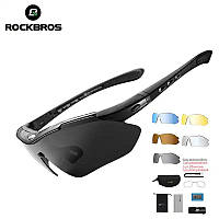 Окуляри спортивні RockBros Polarized UV400 5 лінз велосипедні Чорні