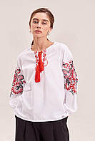 Женская блуза вышиванка "Георгина" белая с красной вышивкой