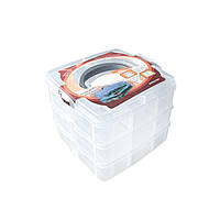 Пластикова тара-органайзер, 3 поверхи для рукоділля та шиття 15х15х13 см