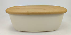 Хлібниця 2-в-1 з бамбуковою кришкою-дошкою, овальна, 37.5×22.5×14 см – стильна та практична