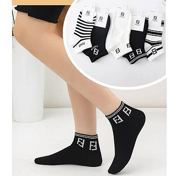 Шкарпетки жіночі демісезонні бавовна короткі Fendi, розмір 37-41, асорті, 657-4