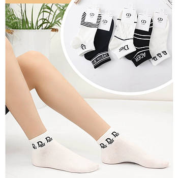 Шкарпетки жіночі демісезонні бавовна короткі Dior, розмір 37-41, асорті, 657-3