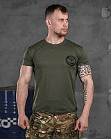 Тактична потоотводящая футболка олива, армійська чоловіча військова футболка з принтом "Військова розвідка"
