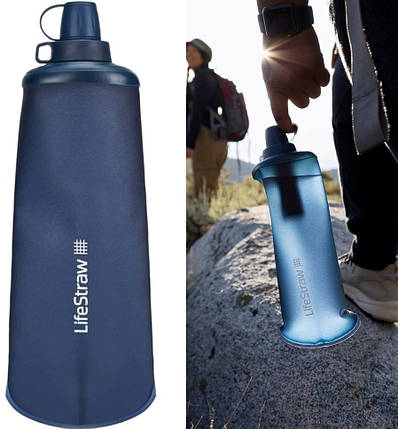 М'яка пляшка для води з фільтром LifeStraw Peak Squeeze, 1 л (Mountain Blue), фото 1