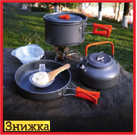 Кемпинговой туристический набор походной посуды 15 предметов котелок кастрюли чайник из алюминия для похода