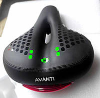 Комфортне сідло для велосипеда + задній стоп на батарейках широке з вентиляційним отвором Avanti
