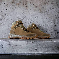 Чоловічі шкіряні боти Військові черевики пісочного кольору для ЗСУ Літо Крейзі Хорс BaGr