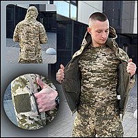 Прочная армейская тактическая куртка soft shell пиксель осень, куртка боевая софт шелл зсу, куртка военто BaGr