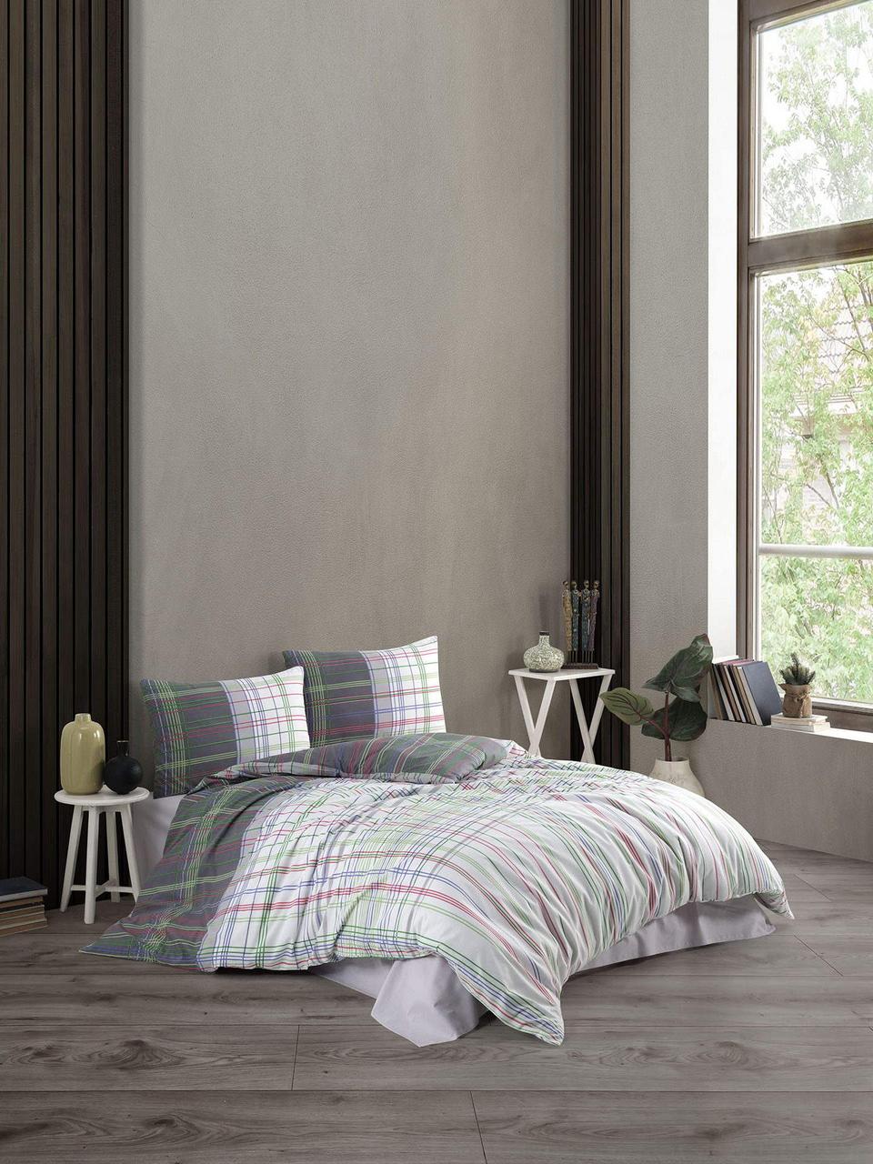 Комплект постільної білизни Kristal Ranforse 200×220 см  Ekose Gri, фото 1