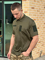 Однотонное поло олива под шевроны для ЗСУ cool max, Мужская военная футболка BaGr