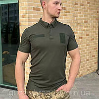 Однотонная футболка поло для ЗСУ с воротником, Мужское военное оливковое поло BaGr