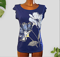 Женская футболка стильная модная  синяя с принтом Цветок