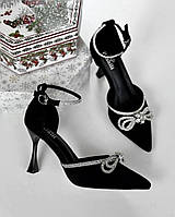 Туфлі жіночі замшеві на каблуку з декором бантик