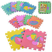 Килимок Мозаїка M 0376 EVA, фрукти-тварини, 10 мм, 30-30 см), у кульці, 30-30-8 см