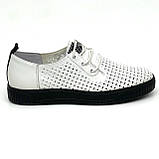 Жіночі шкіряні кеди білого кольору з чорною підошвою на шнурівці з перфорацією MIDA 230296(114) розмір 36, фото 4
