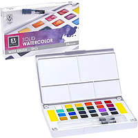 Акварельні фарби для малювання «Art Nation», набір 24 кольори, палітра, 2 пензлі з резервуаром для води