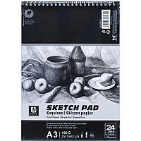 Альбом для малювання скетчбук на спіралі А3 на 24 аркуші 160 г/м² (для робот фарбами та олівцями) 29.7x42 cm