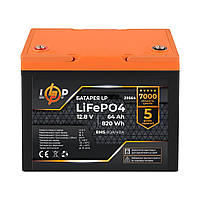 Акумулятор LP LiFePO4 12,8V - 64 Ah (820Wh) (BMS 80A/40А) пластик для ДБЖ, код 29564