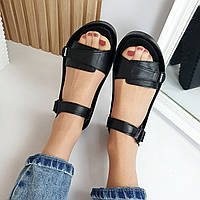 Жіночі зручні босоніжки сандалі шкіряні на липучках, колір чорний