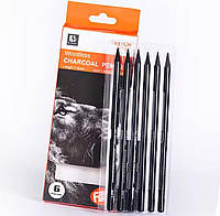 Угольные карандаши для рисования набор 6шт (2мягкий, 2средний, 2твердый) Woodless Art Nation