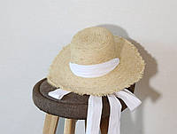 Соломенная шляпа канотье с завязками (Белый) kz
