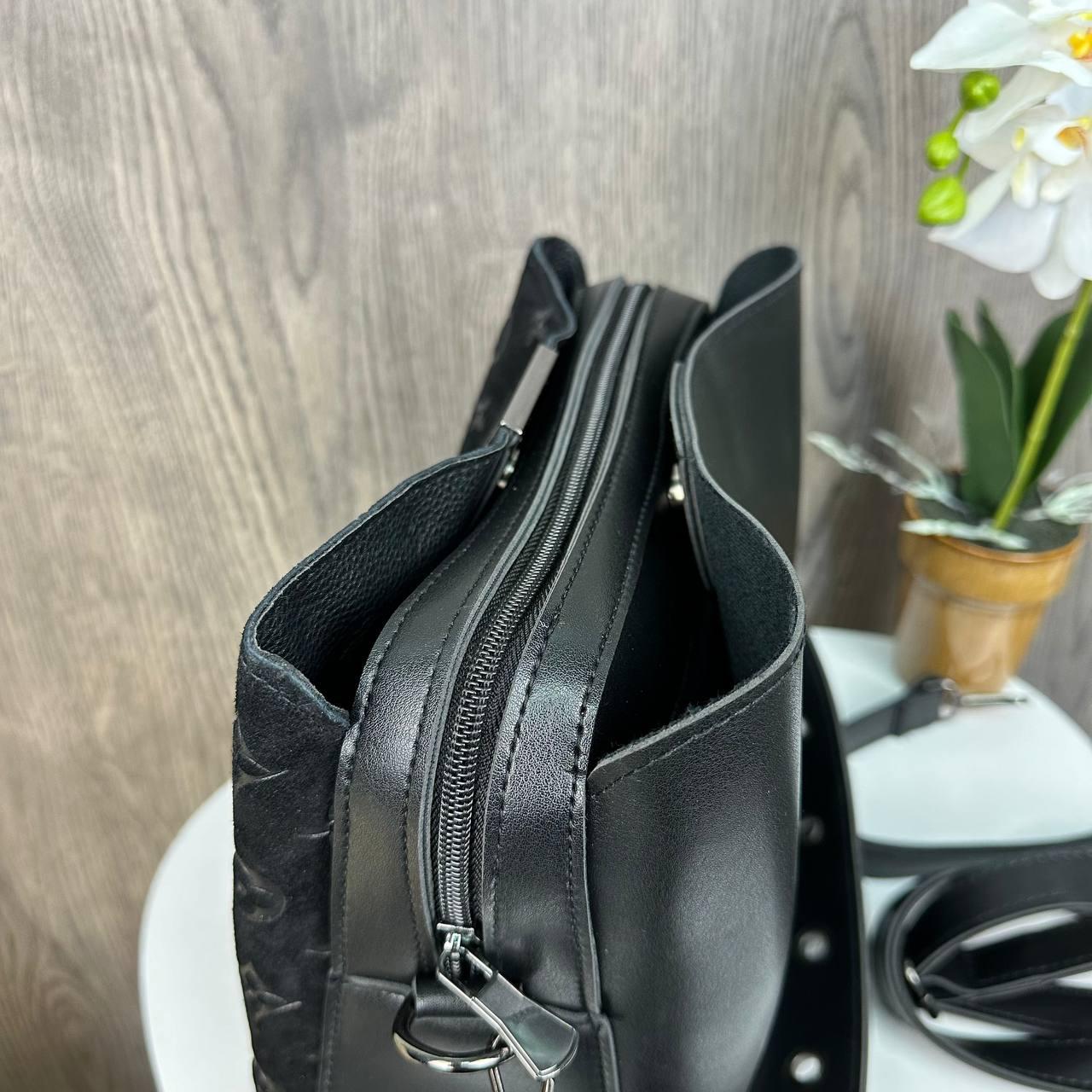 Замшевая женская сумка на плечо стиль Луи Витон, черная сумочка с тиснением из натуральной замши PRO_1099 - фото 2 - id-p2212871985