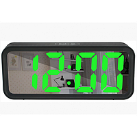 Зеркальные LED часы с будильником и термометром DT-6508 Чёрные (зеленная подсветка) PRO_325