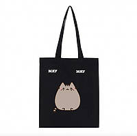 Эко сумка шоппер с принтом Pusheen The Cat Кот Пушин 39х34 см (Черный) kz